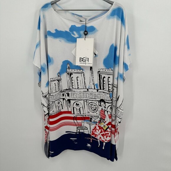EUG FASHION Paris France City Scene Printed Tunic Top sz 3XL Boat Neck Shirt NWT - Picture 1 of 4